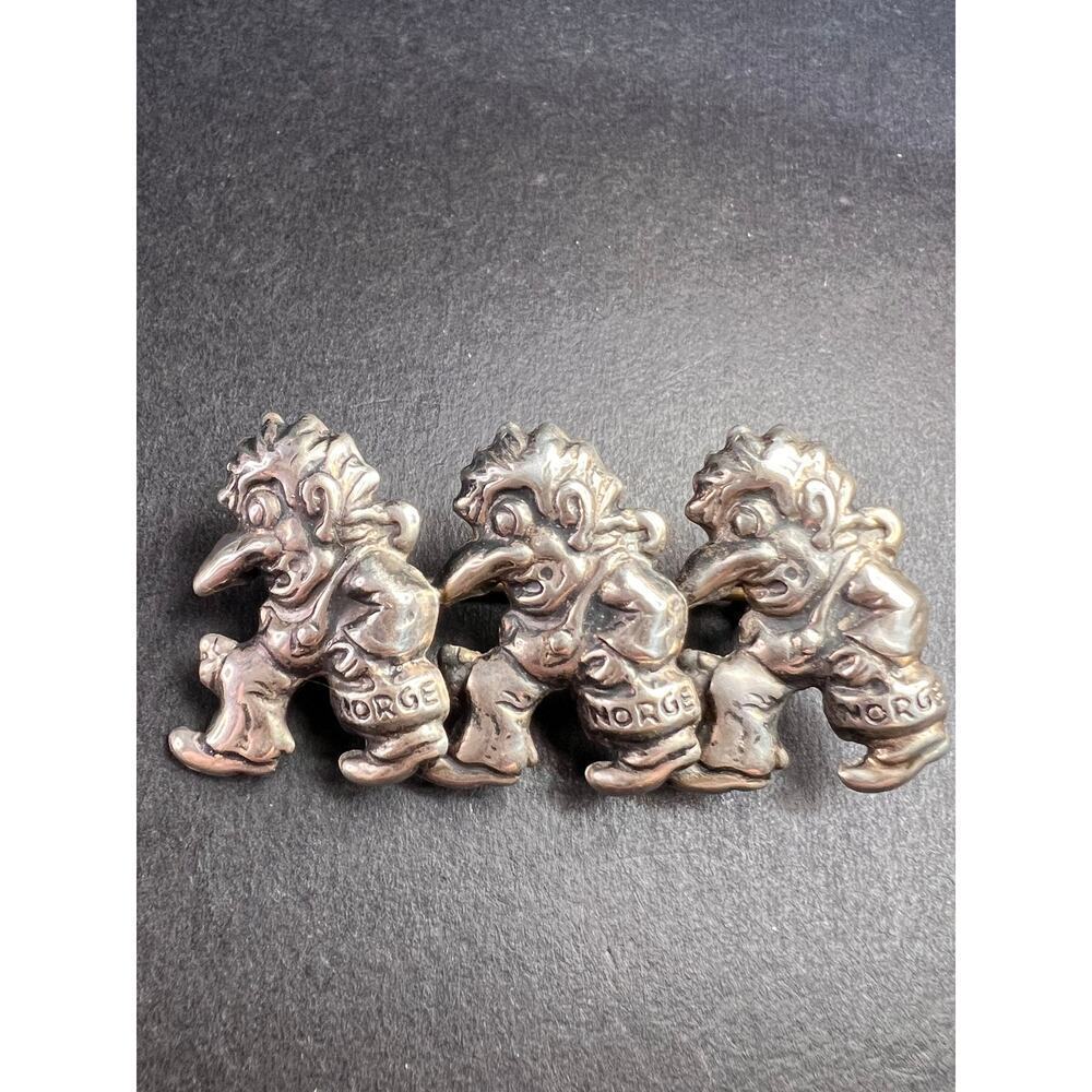 Rare vintage sterling silver Norwegian Norge troll brooch